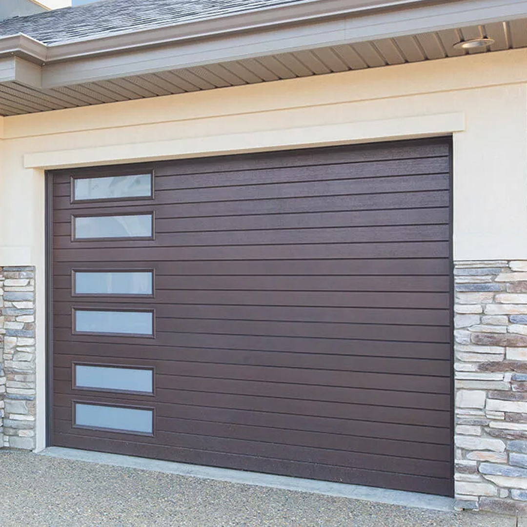 brown fiberglass garage door installation modern stone home