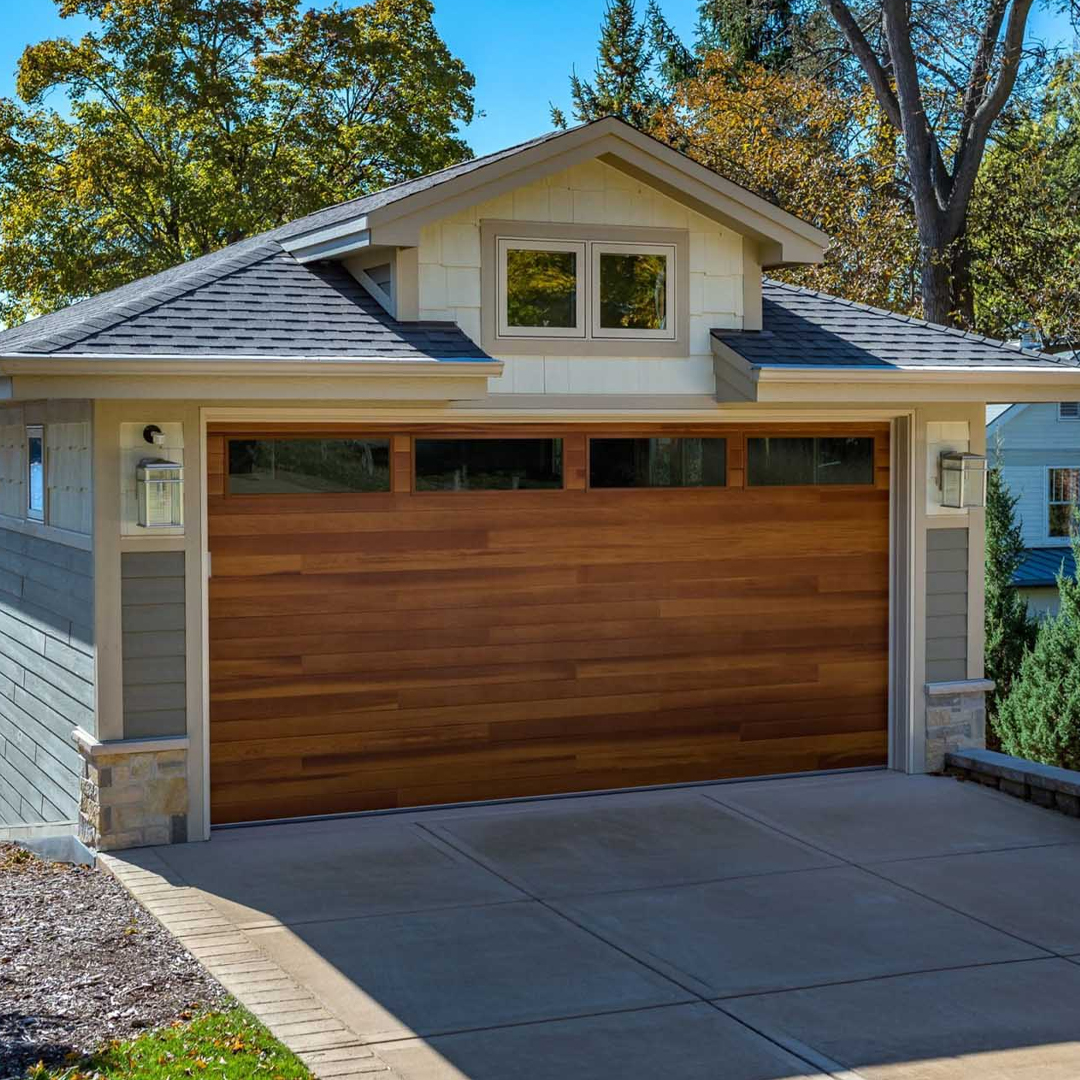 brown steel garage door installation cabin