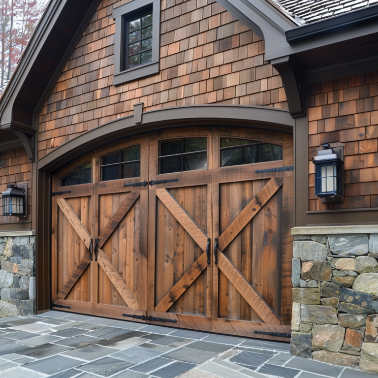 dark brown carriage house wood garage door